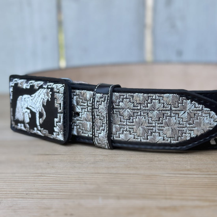 Cinturon Negro Caballo 13193 - Cinturones Vaqueros con Bordado Hilo Metalico - Cinturones Vaqueros para Hombre (6)