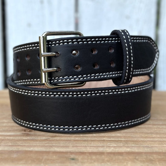 Cinturon Negro Heavy Duty con Hebilla Doble Pasador y Rodillo