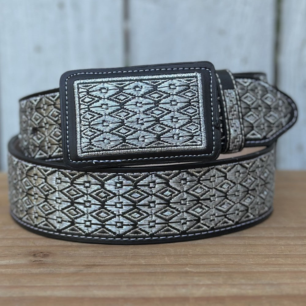 Cinturón Vaquero Negro y Plateado "Galante" - Cinturones Vaqueros para Hombre
