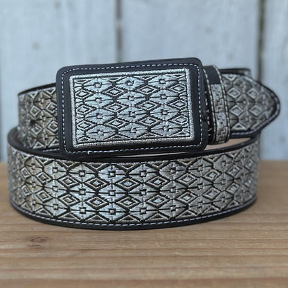 Cinturón Vaquero Negro y Plateado "Galante" - Cinturones Vaqueros para Hombre