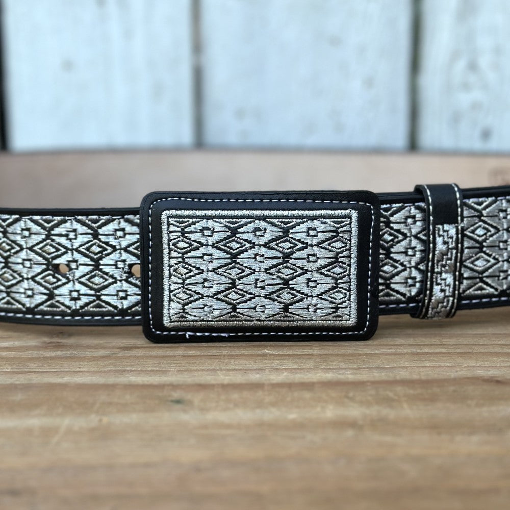 Cinturón Vaquero Negro y Plateado "Galante" - Cinturones Vaqueros para Hombre