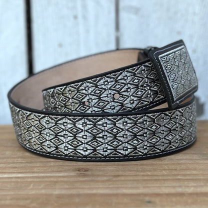 Cinturón Vaquero Negro y Plateado "Galante" - Cinturones Vaqueros para Hombre