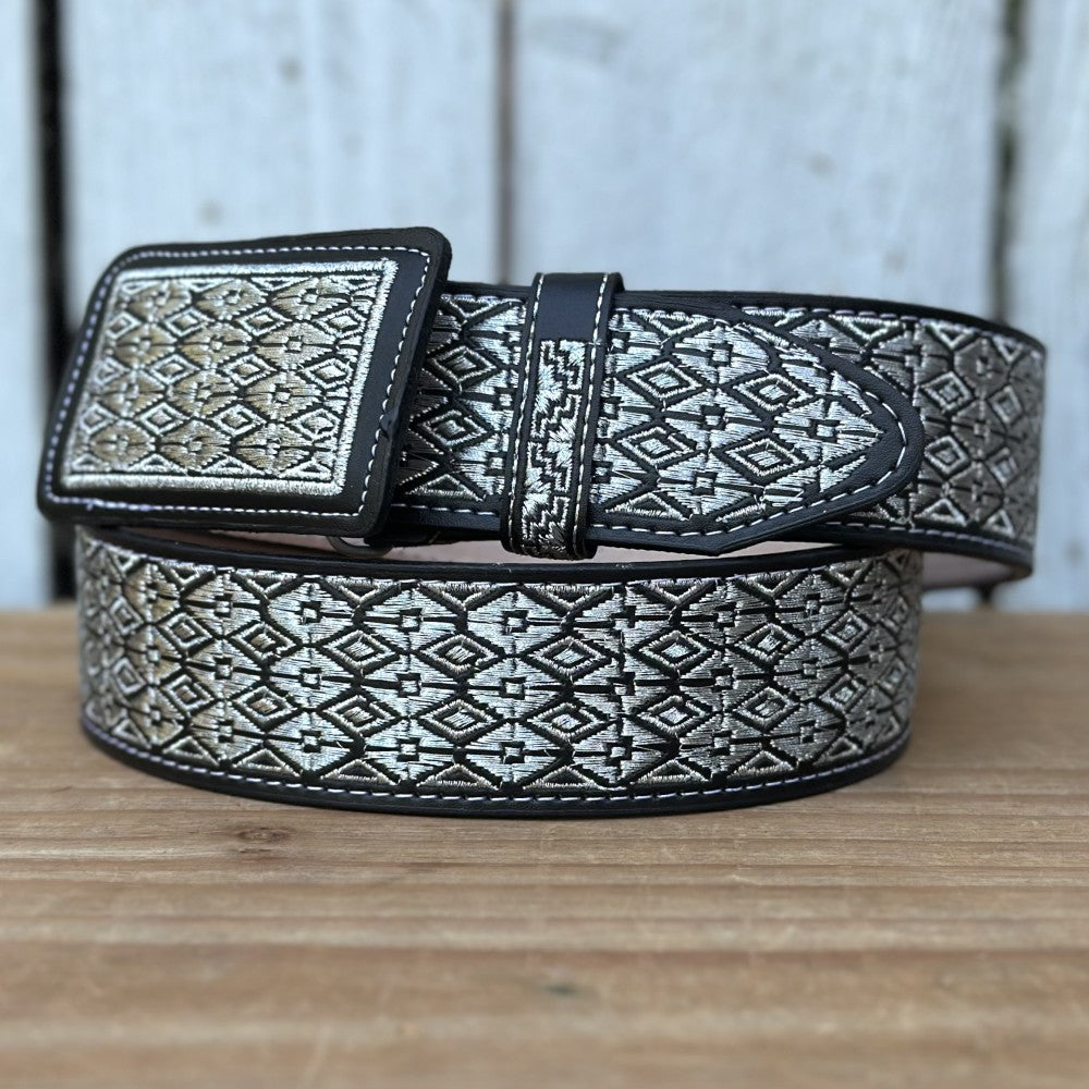 Cinturón Vaquero Negro y Plateado "Galante" - Cinturones Vaqueros para Hombre