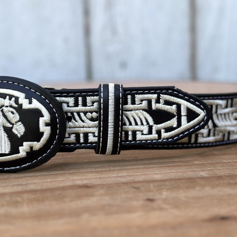 Cinturón Vaquero "Caballo" Blanco y Negro con Hebilla Ovalada - Cinturones Vaqueros para Hombre (5)