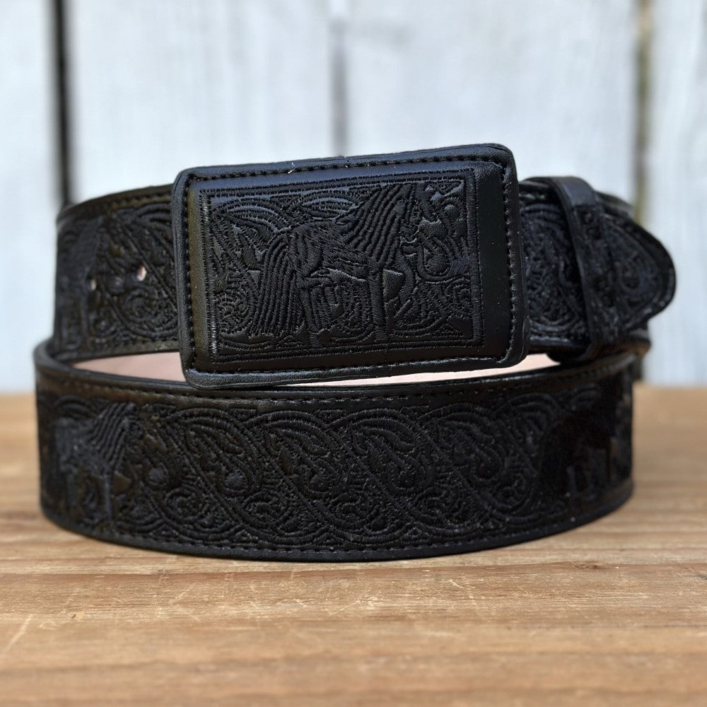 Cinturon Vaquero Caballo Orlas Negro de 2" - Cinturones Vaqueros para Hombre