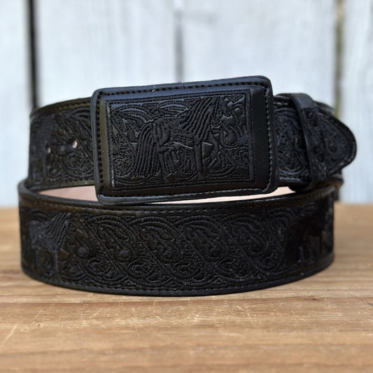 Cinturon Vaquero Caballo Orlas Negro de 2" - Cinturones Vaqueros para Hombre
