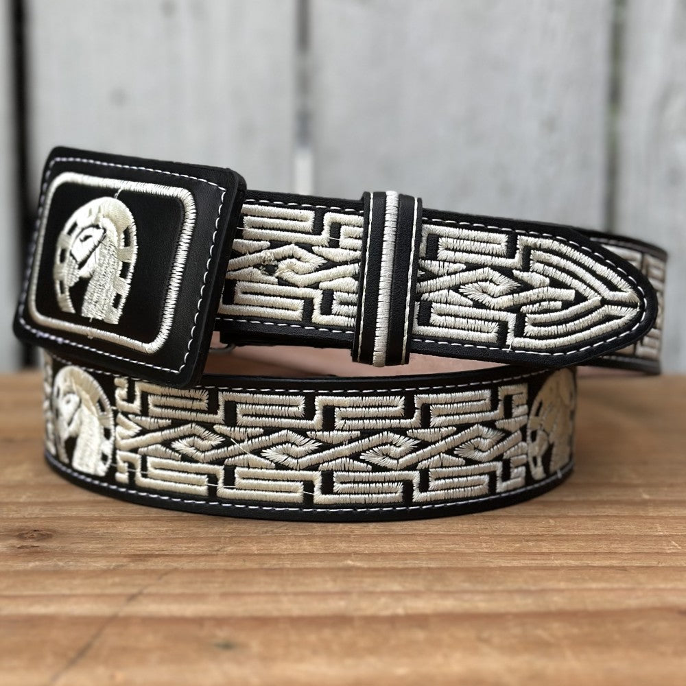 Cinturón Vaquero "Caballo de Suerte" Blanco y Negro con Bordado para Hombre (6)