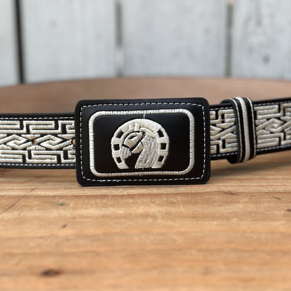 Cinturón Vaquero "Caballo de Suerte" Blanco y Negro con Bordado para Hombre (2)