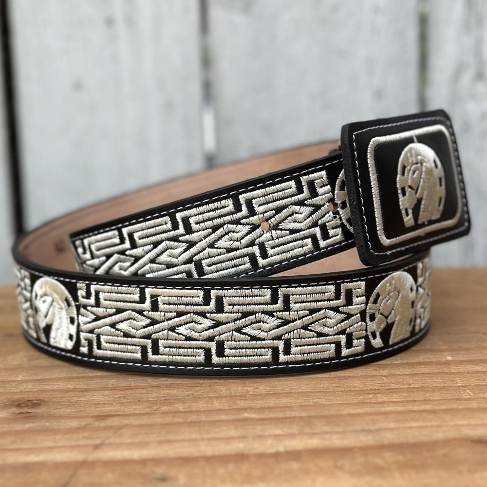 Cinturón Vaquero "Caballo de Suerte" Blanco y Negro con Bordado para Hombre (3)