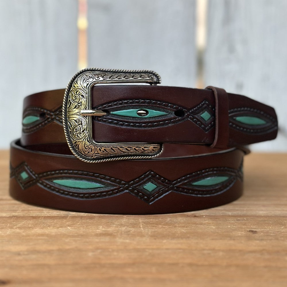 Cinturón Vaquero "Diamante" Café y Turquesa