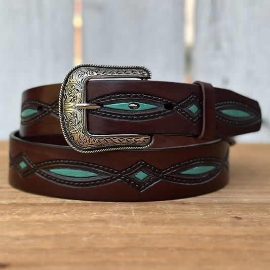 Cinturón Vaquero "Diamante" Café y Turquesa