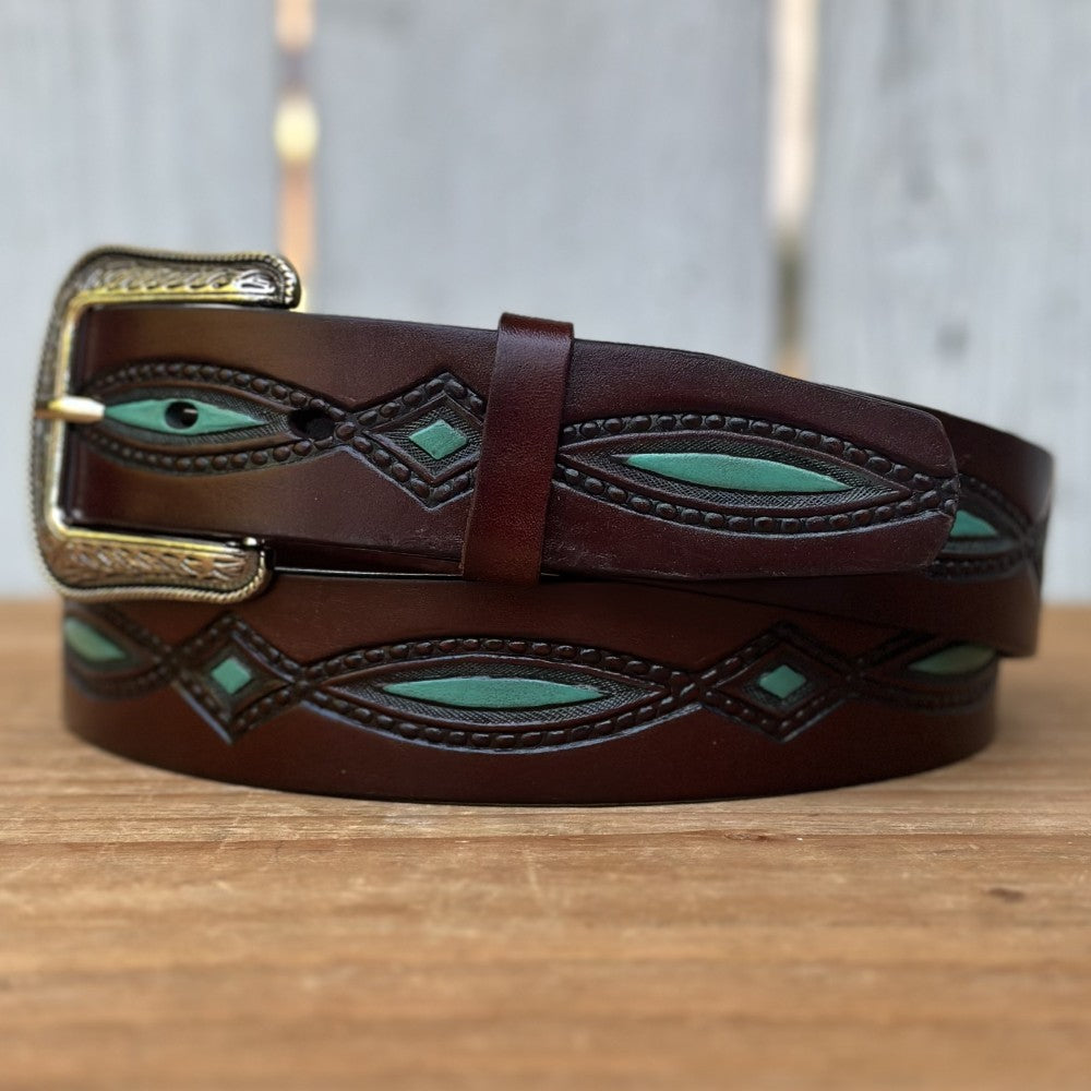 Cinturón Vaquero "Diamante" Café y Turquesa (5)