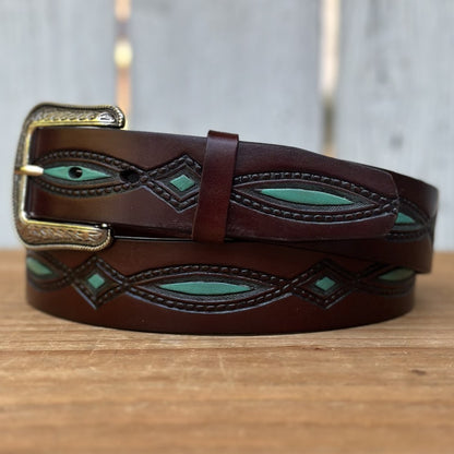 Cinturón Vaquero "Diamante" Café y Turquesa (5)