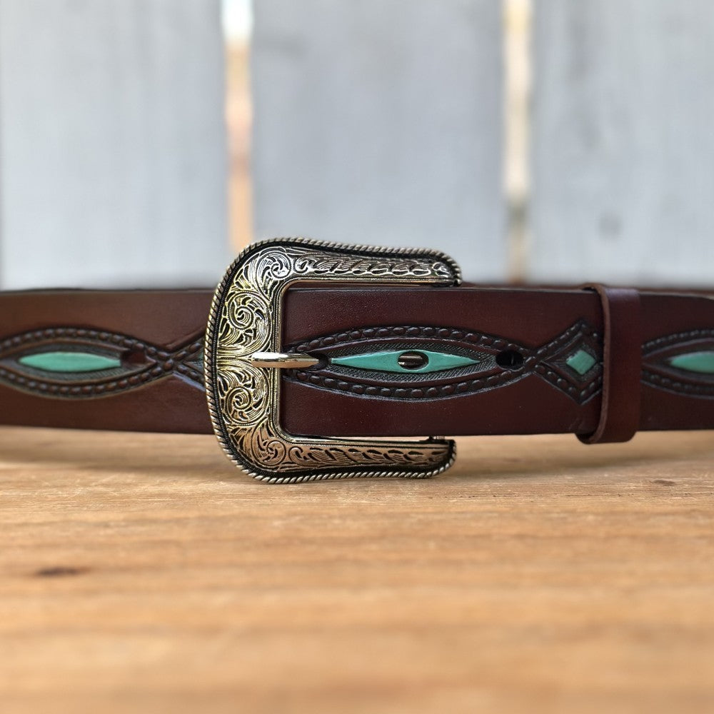 Cinturón Vaquero "Diamante" Café y Turquesa (3)