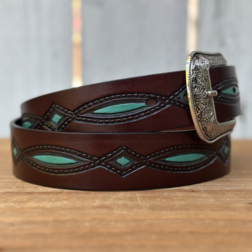 Cinturón Vaquero "Diamante" Café y Turquesa (4)