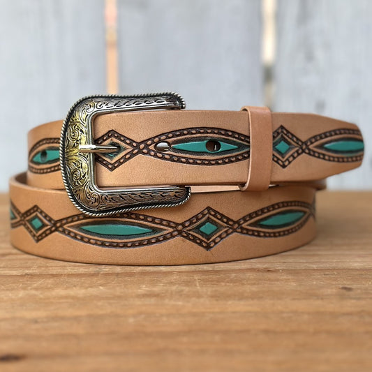 Cinturón Vaquero "Diamante" Natural y Turquesa