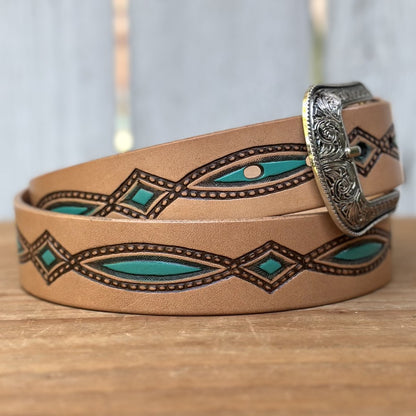 Cinturón Vaquero "Diamante" Natural y Turquesa (5)