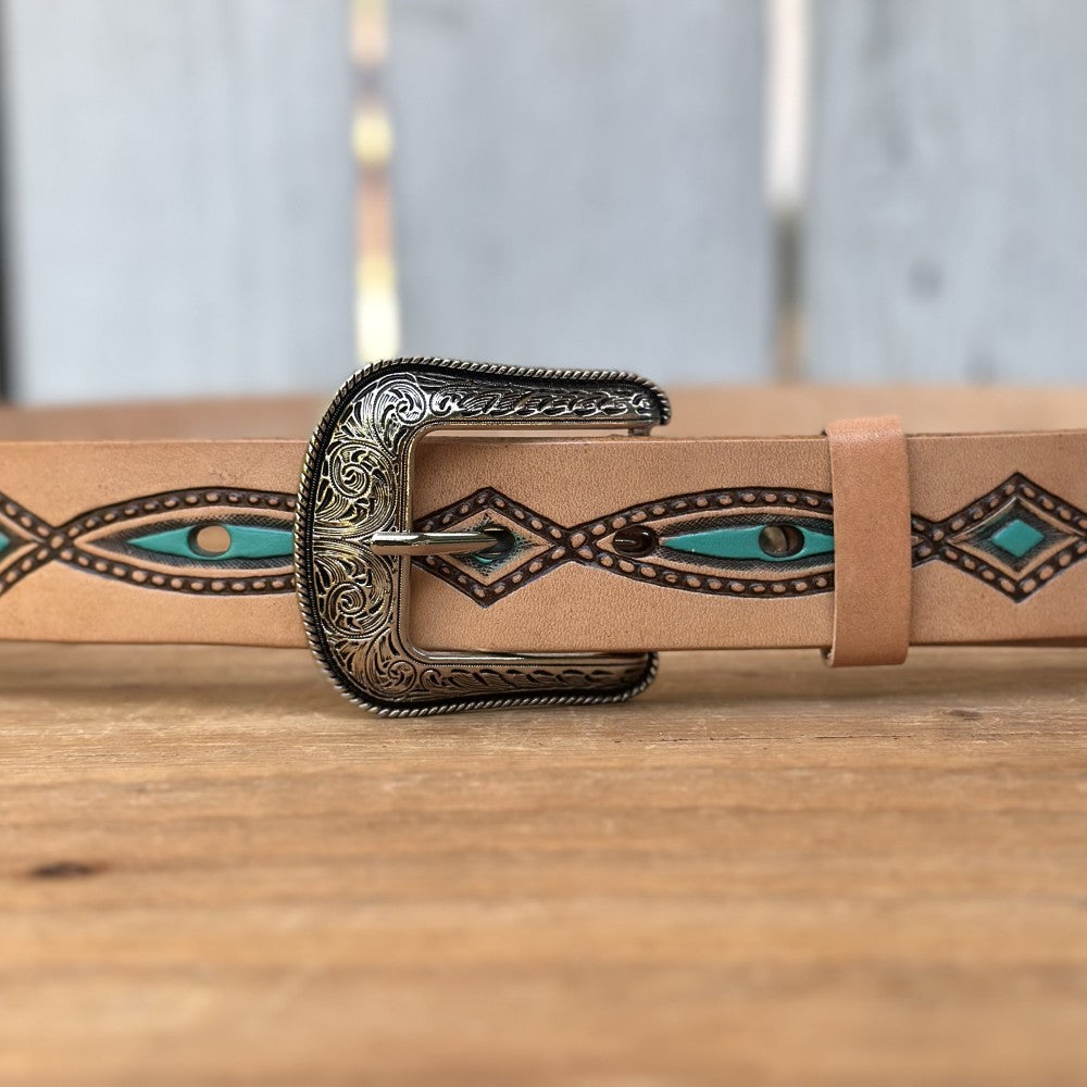 Cinturón Vaquero "Diamante" Natural y Turquesa (4)