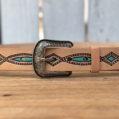 Cinturón Vaquero "Diamante" Natural y Turquesa (4)