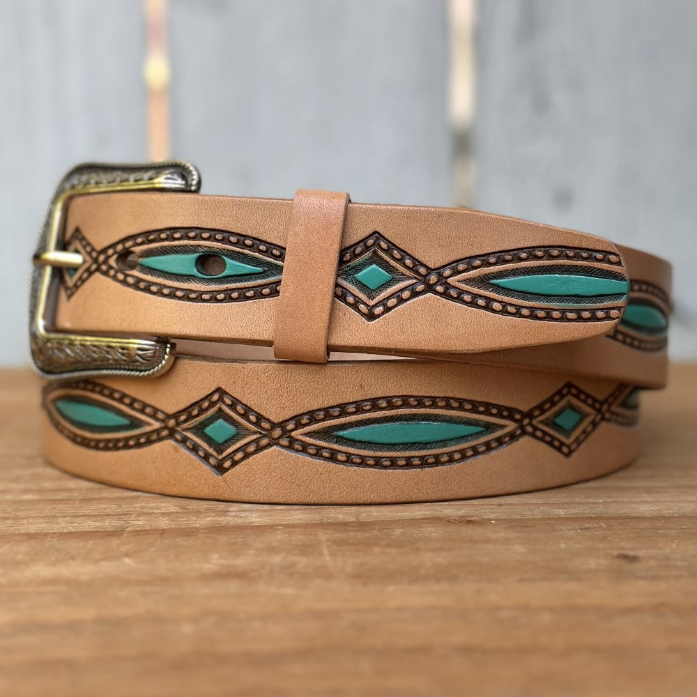 Cinturón Vaquero "Diamante" Natural y Turquesa (3)