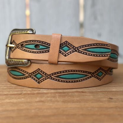 Cinturón Vaquero "Diamante" Natural y Turquesa (3)