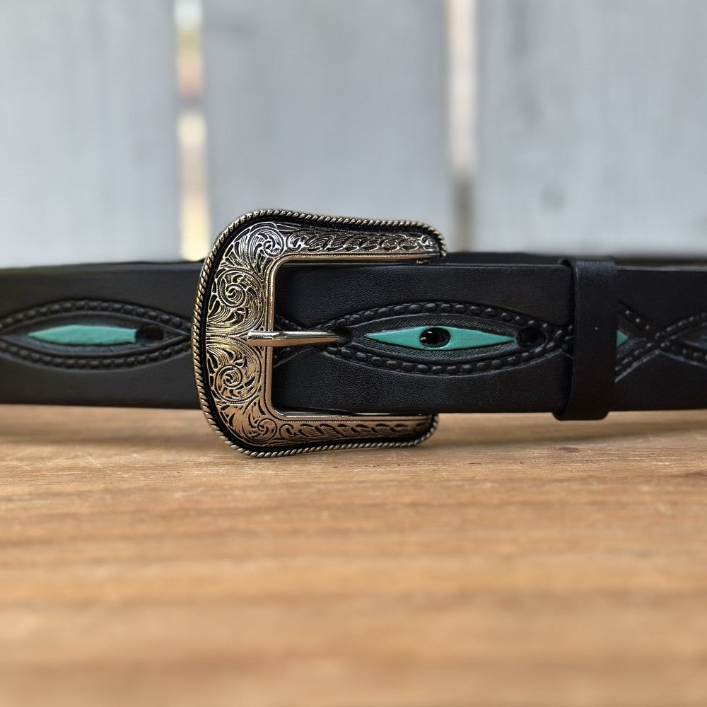 Cinturón Vaquero "Diamante" Negro y Turquesa - Cinturones Vaqueros para Hombre (5)