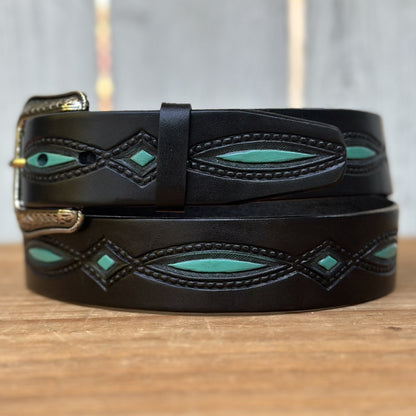 Cinturón Vaquero "Diamante" Negro y Turquesa - Cinturones Vaqueros para Hombre (4)