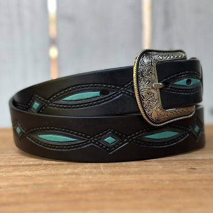Cinturón Vaquero "Diamante" Negro y Turquesa - Cinturones Vaqueros para Hombre (3)