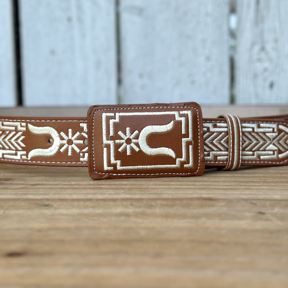 Cinturón Vaquero "Espuela" Color Natural con Bordado para Hombre | 1 1/2" de Ancho (2)