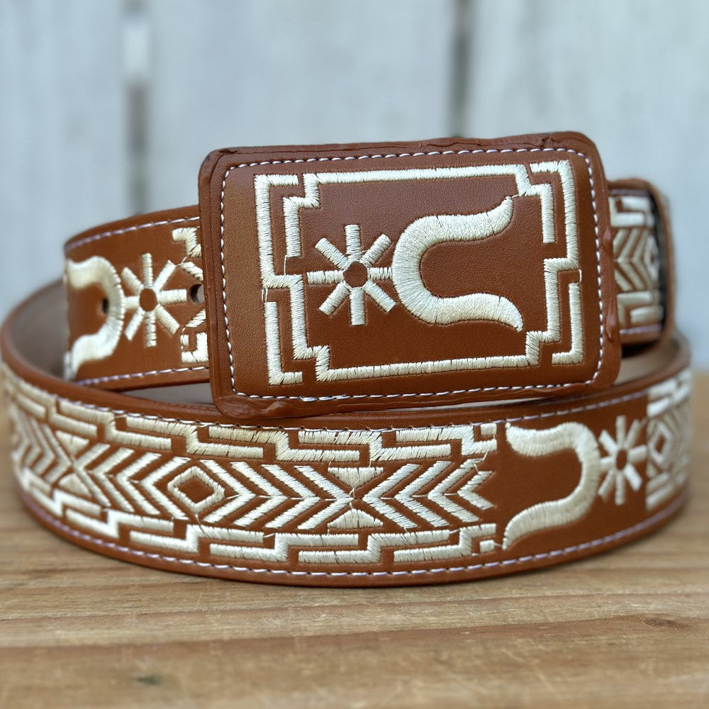 Cinturón Vaquero "Espuela" Color Natural con Bordado para Hombre | 1 1/2" de Ancho (6)