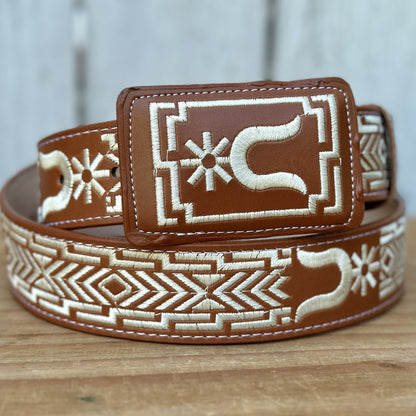 Cinturón Vaquero "Espuela" Color Natural con Bordado para Hombre | 1 1/2" de Ancho (6)