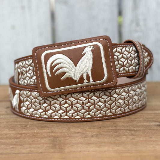 Cinturón Vaquero "Gallo" Natural de 1 1/2" con Hebilla Rectangular - Cinturones Vaqueros para Hombre