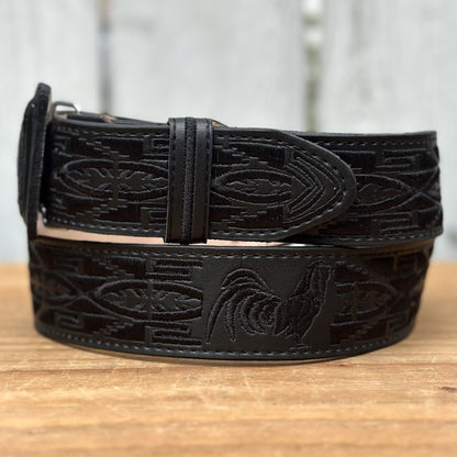 Cinturón Vaquero "Gallo" Negro - Cinturones Vaqueros para Hombre - Cinturones Vaqueros Mexicanos (4)