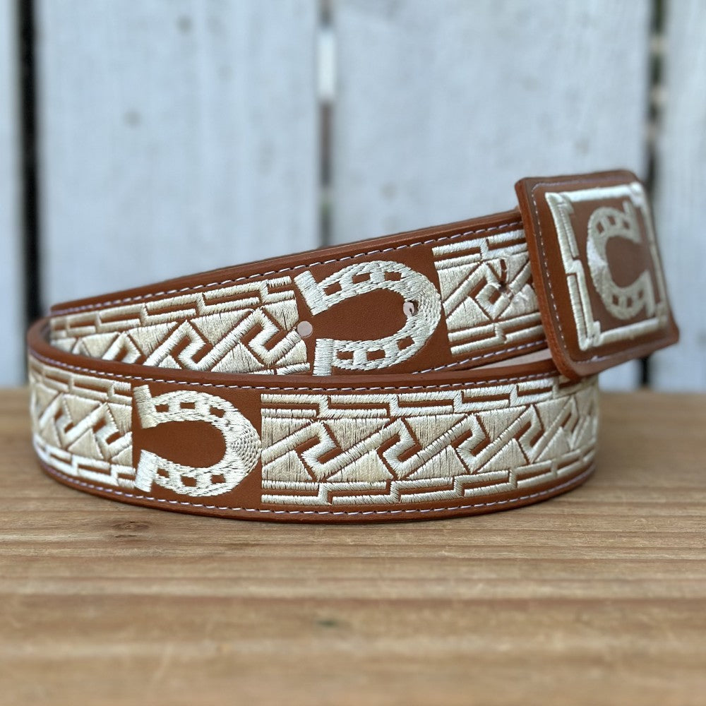 Cinturón Vaquero "Herradura" Color Natural con Bordado para Hombre | 1 1/2" de ancho (2)