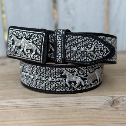 Cinturon Vaquero Negro Suerte Charra de 2" - Cinturones Vaqueros para Hombre - CInturones Vaqueros Mexicanos (4)
