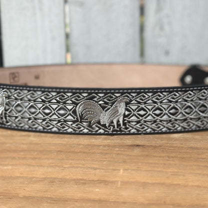 Cinturón Vaquero Negro y Plateado "Gallo" de 2" - Cinturones Vaqueros para Hombre - Cinturones Vaqueros Mexicanos (5)