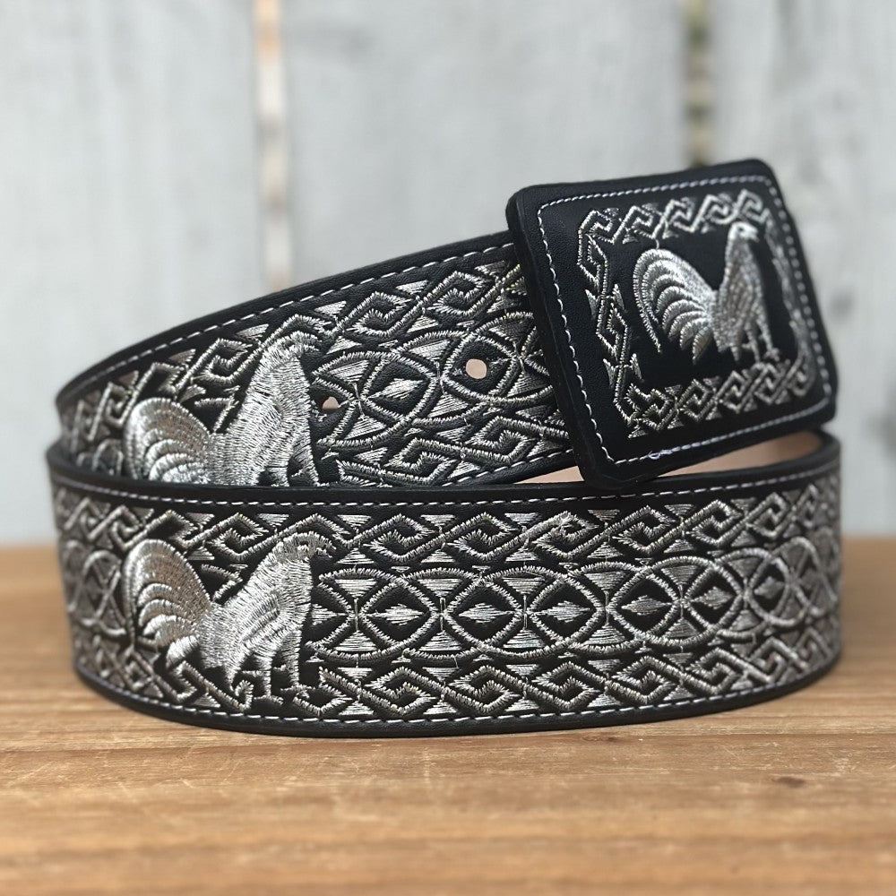 Cinturón Vaquero Negro y Plateado "Gallo" de 2" - Cinturones Vaqueros para Hombre - Cinturones Vaqueros Mexicanos (3)