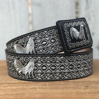 Cinturón Vaquero Negro y Plateado "Gallo" de 2" - Cinturones Vaqueros para Hombre - Cinturones Vaqueros Mexicanos (3)