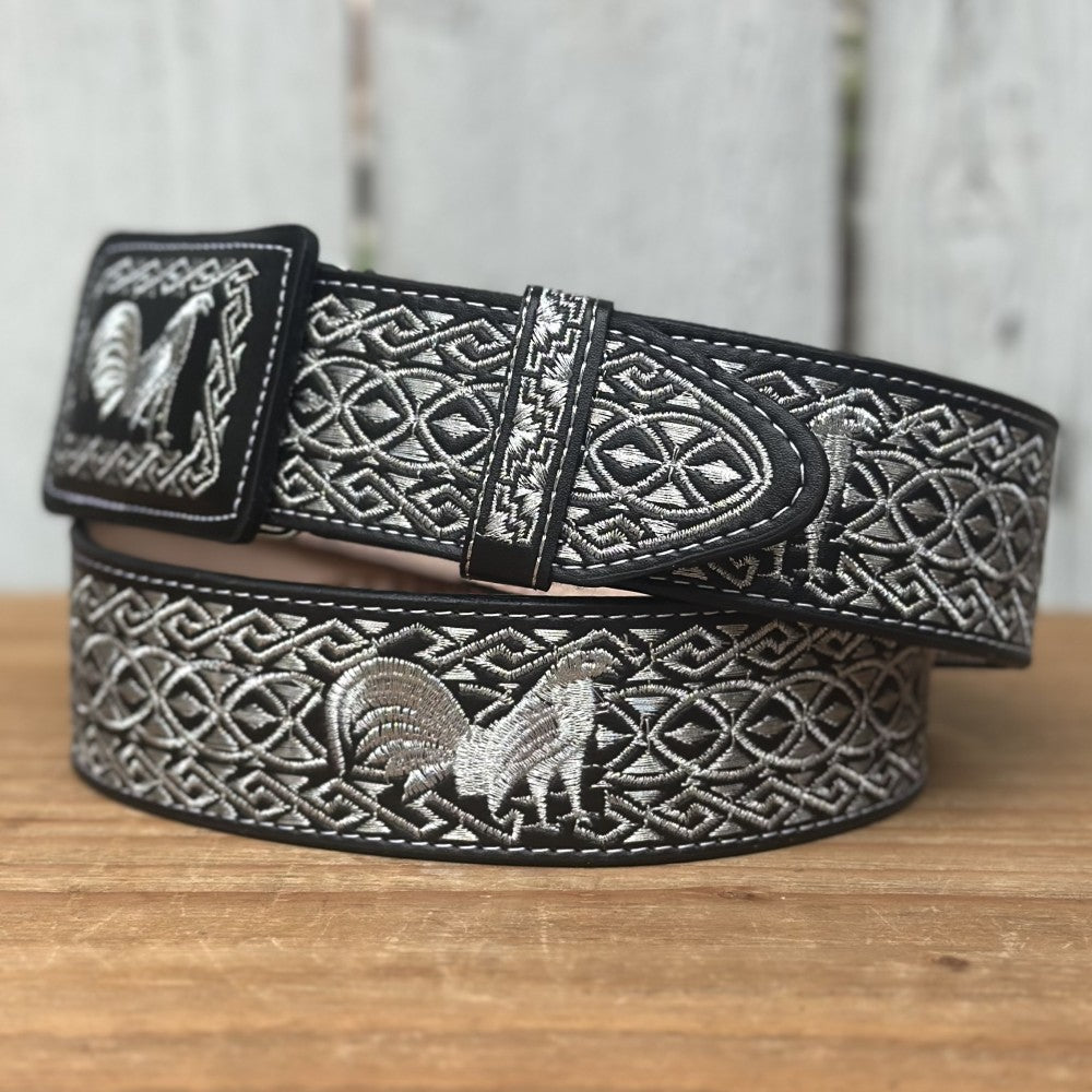 Cinturón Vaquero Negro y Plateado "Gallo" de 2" - Cinturones Vaqueros para Hombre - Cinturones Vaqueros Mexicanos (4)