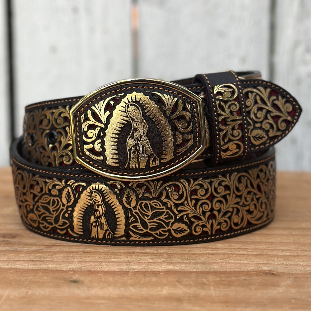 Cinturón Cortado a Láser "Virgen de Guadalupe" Dorado - Cinturones Vaqueros para Hombre (2)