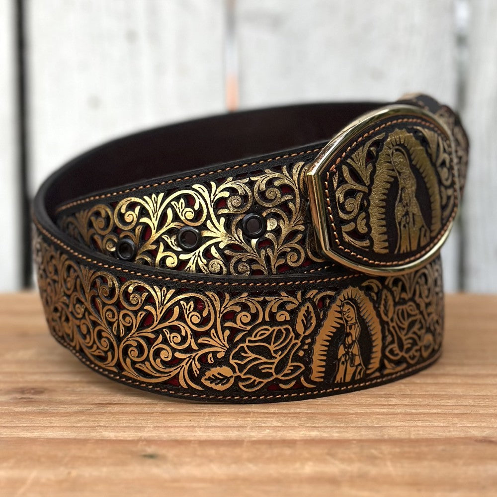 Cinturón Cortado a Láser "Virgen de Guadalupe" Dorado - Cinturones Vaqueros para Hombre (6)