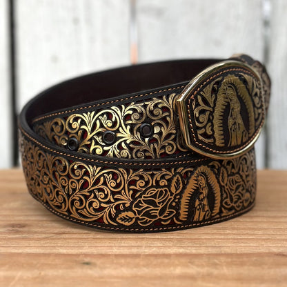 Cinturón Cortado a Láser "Virgen de Guadalupe" Dorado - Cinturones Vaqueros para Hombre (6)