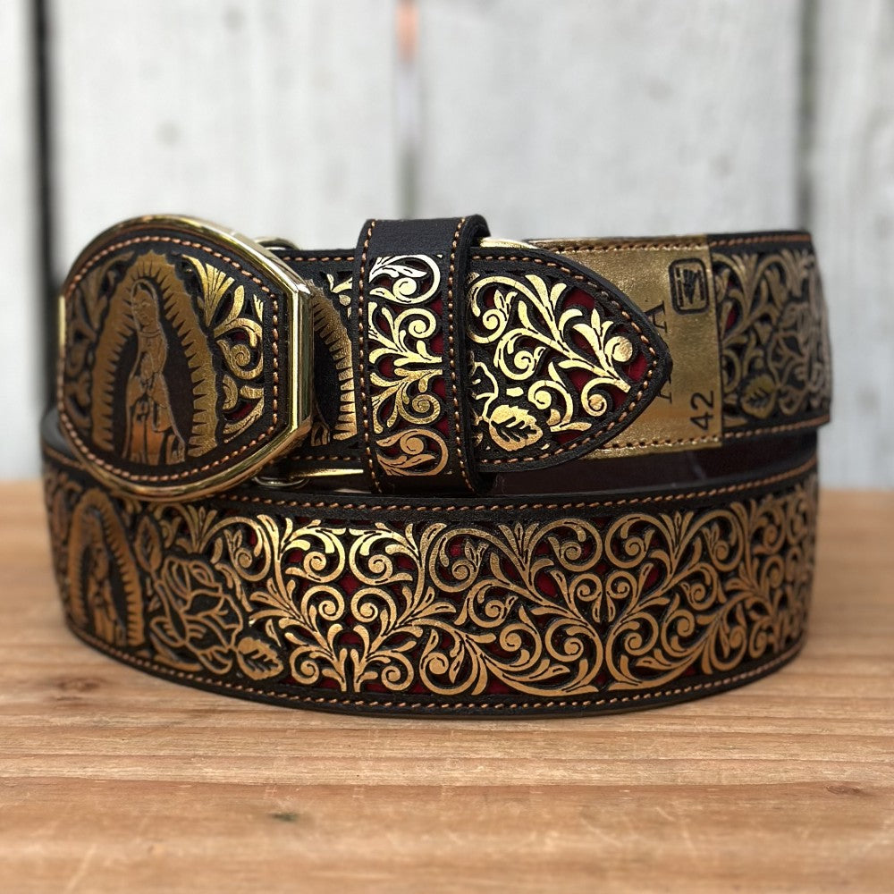 Cinturón Cortado a Láser "Virgen de Guadalupe" Dorado - Cinturones Vaqueros para Hombre (5)