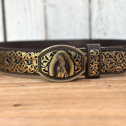 Cinturón Cortado a Láser "Virgen de Guadalupe" Dorado - Cinturones Vaqueros para Hombre (3)