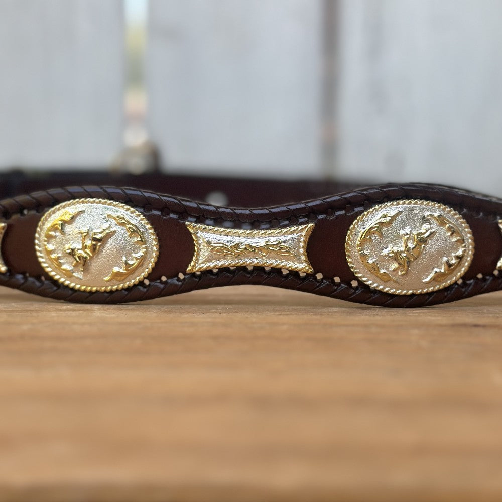 Cinturón Vaquero con Conchos de Alpaca en Color Café Oscuro