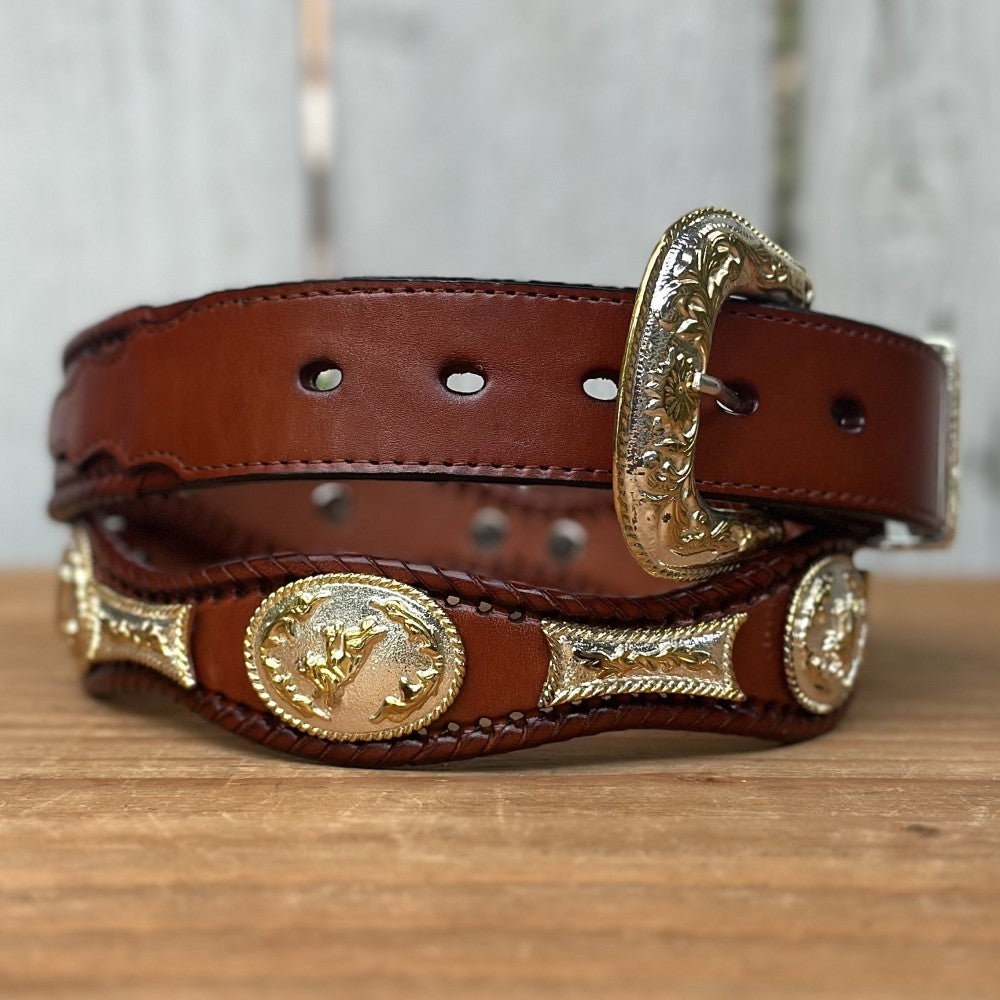 Cinturon Vaquero con Conchos de Alpaca en Color Cognac - Cinturones Vaqueros Mexicanos (4)