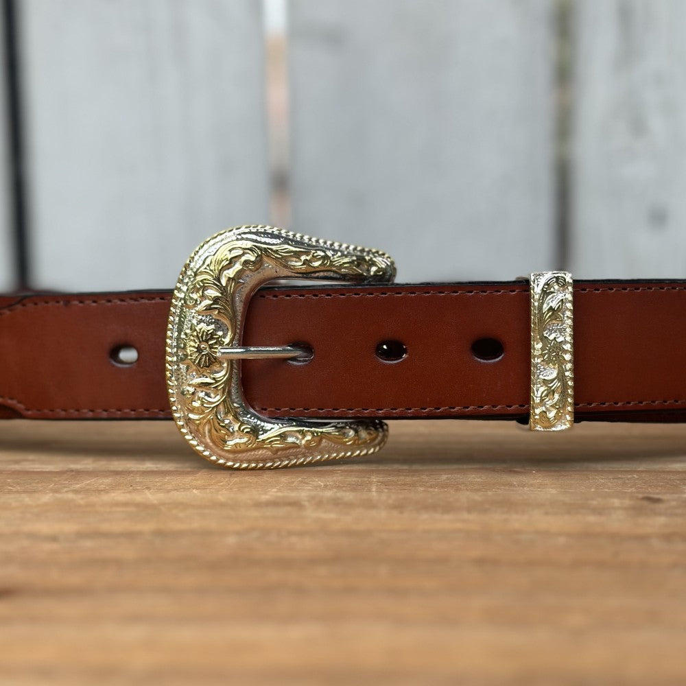 Cinturon Vaquero con Conchos de Alpaca en Color Cognac - Cinturones Vaqueros Mexicanos (5)