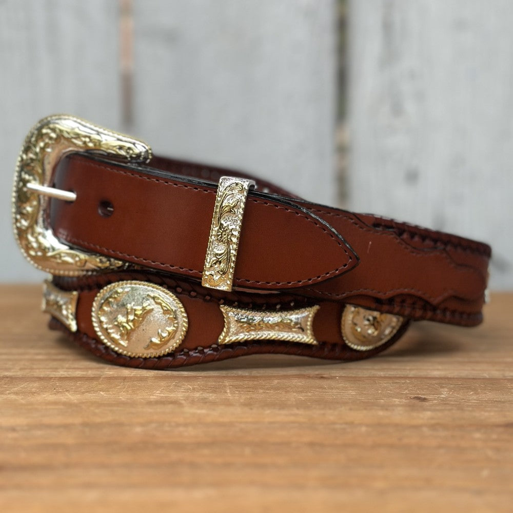 Cinturon Vaquero con Conchos de Alpaca en Color Cognac - Cinturones Vaqueros Mexicanos (6)