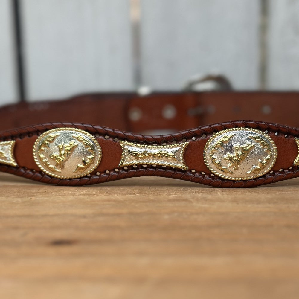 Cinturon Vaquero con Conchos de Alpaca en Color Cognac - Cinturones Vaqueros Mexicanos (3)