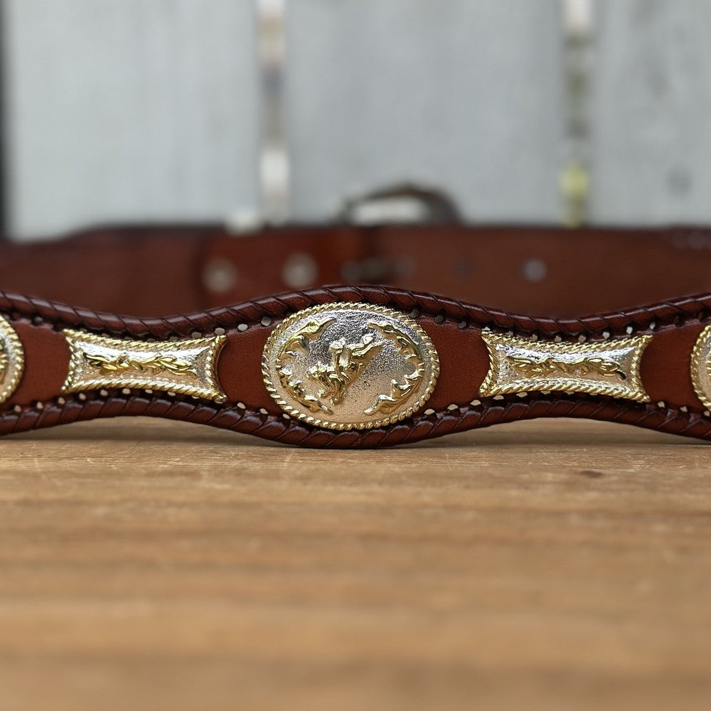 Cinturon Vaquero con Conchos de Alpaca en Color Cognac - Cinturones Vaqueros Mexicanos (2)